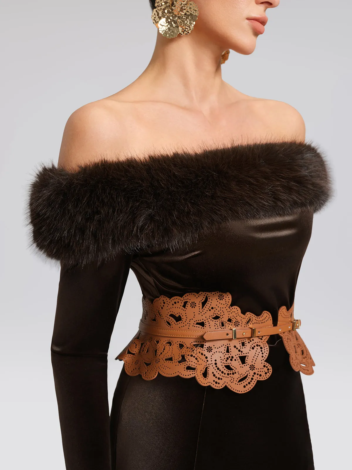 Faux-Fur Off-Shoulder Velvet Top sold by Rich Radi Q's product image thumbnail 2