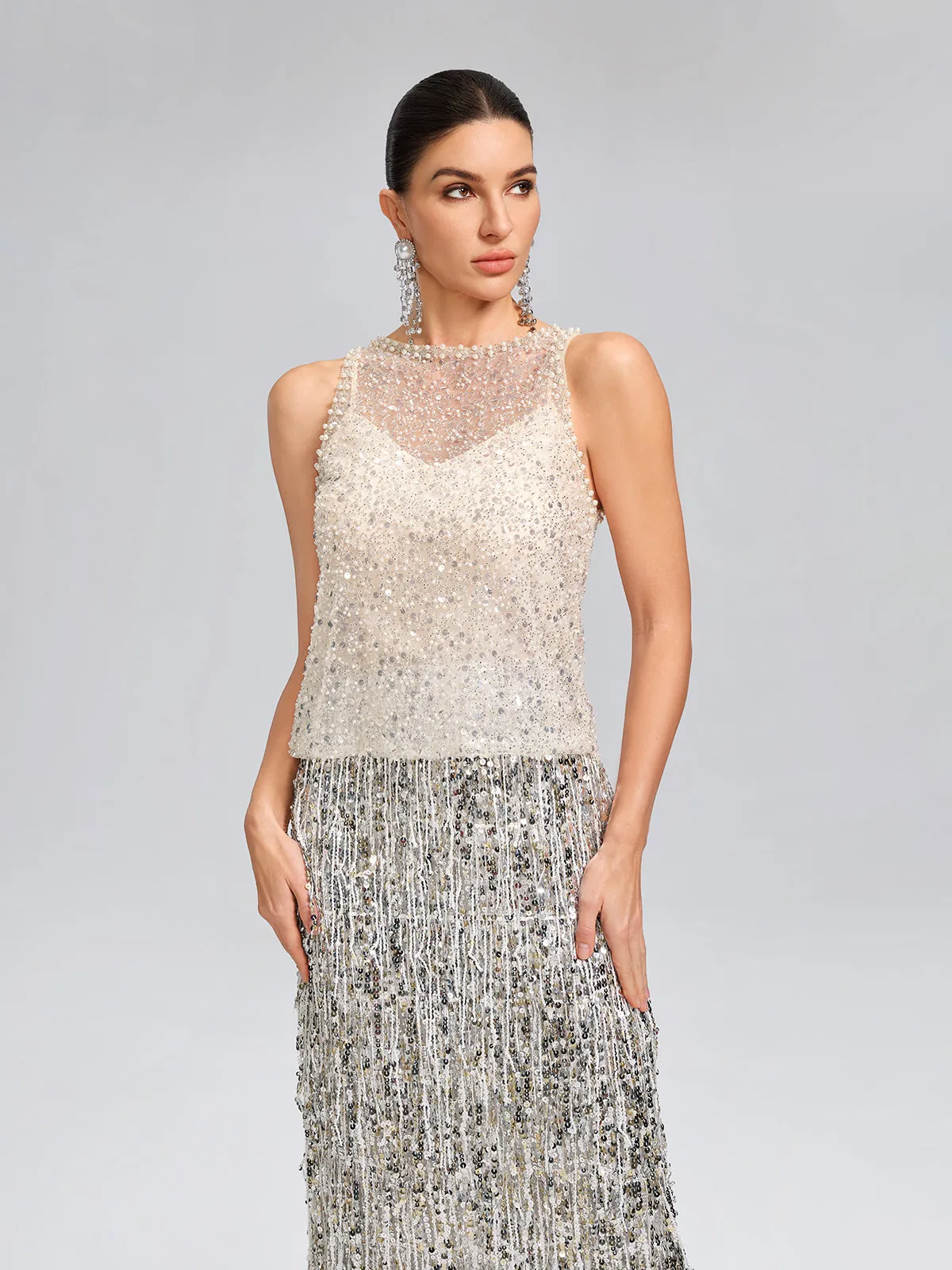Sequin Pearl Mesh Vest (Camisole Included) sold by Rich Radi Q's product image thumbnail 5