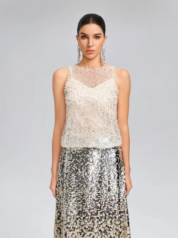 Sequin Pearl Mesh Vest (Camisole Included) sold by Rich Radi Q's