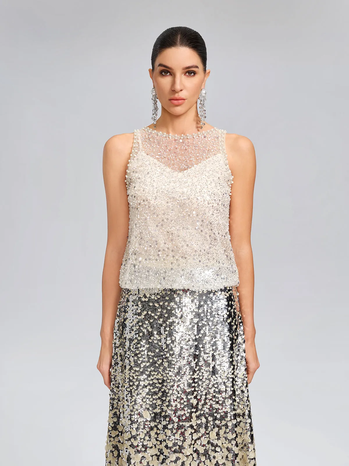 Sequin Pearl Mesh Vest (Camisole Included) sold by Rich Radi Q's