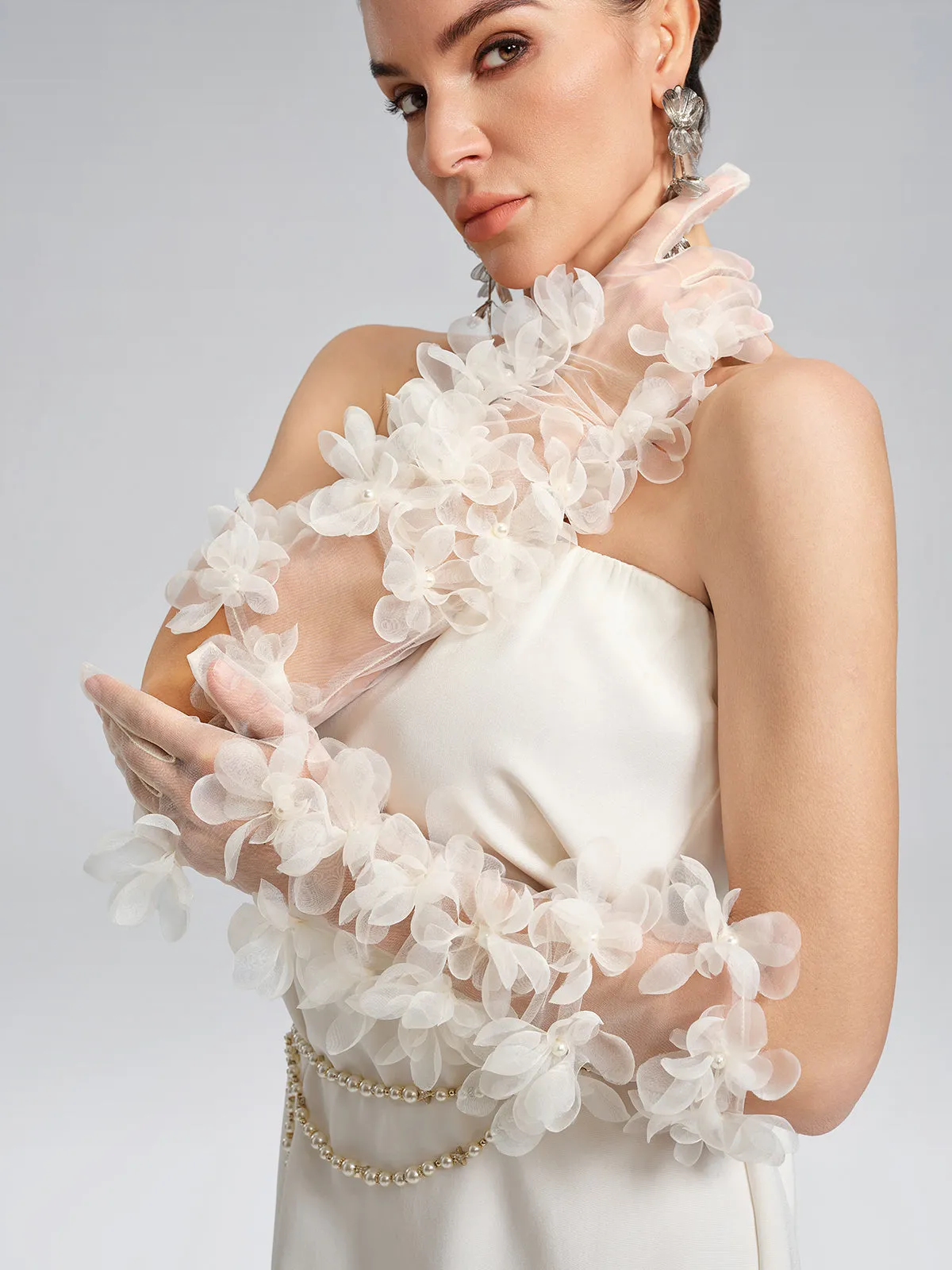Sheer Floral Tulle Long Gloves sold by Rich Radi Q's product image thumbnail 2