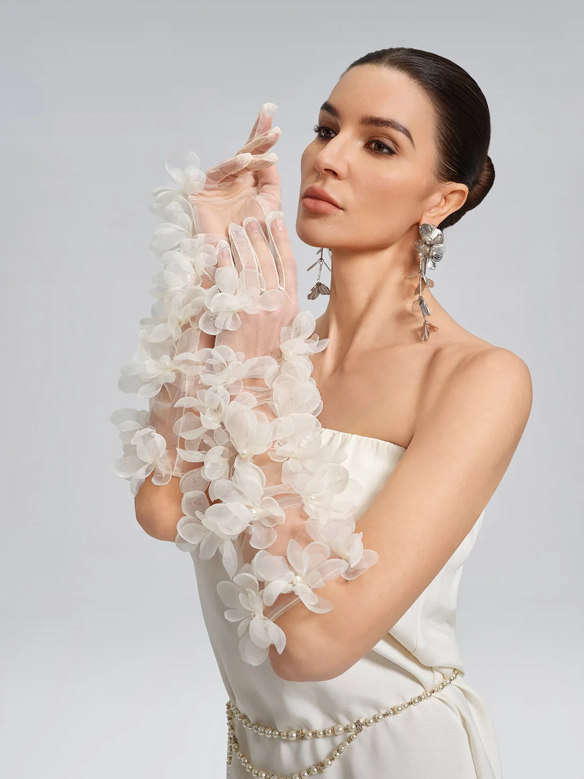 Sheer Floral Tulle Long Gloves sold by Rich Radi Q's product image thumbnail 3