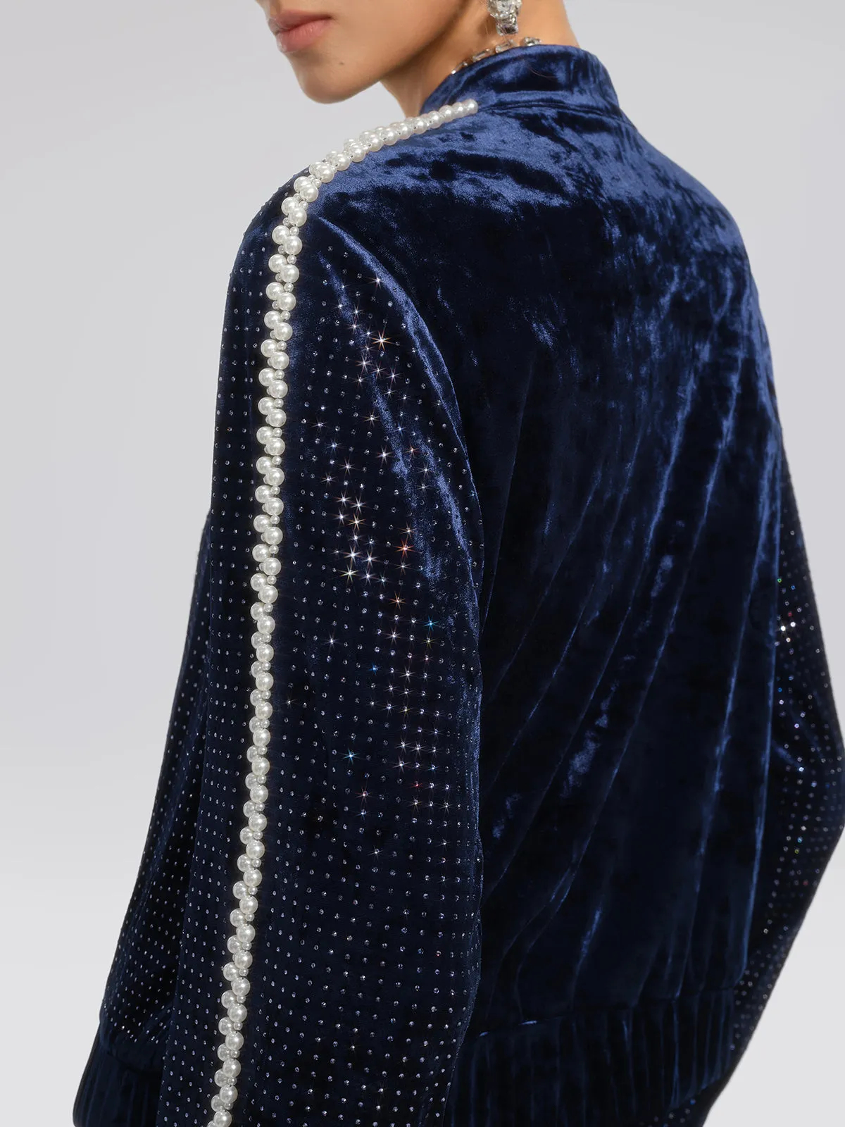 Hand-Beaded Pearl Rhinestone Velvet Jacket sold by Rich Radi Q's product image thumbnail 4
