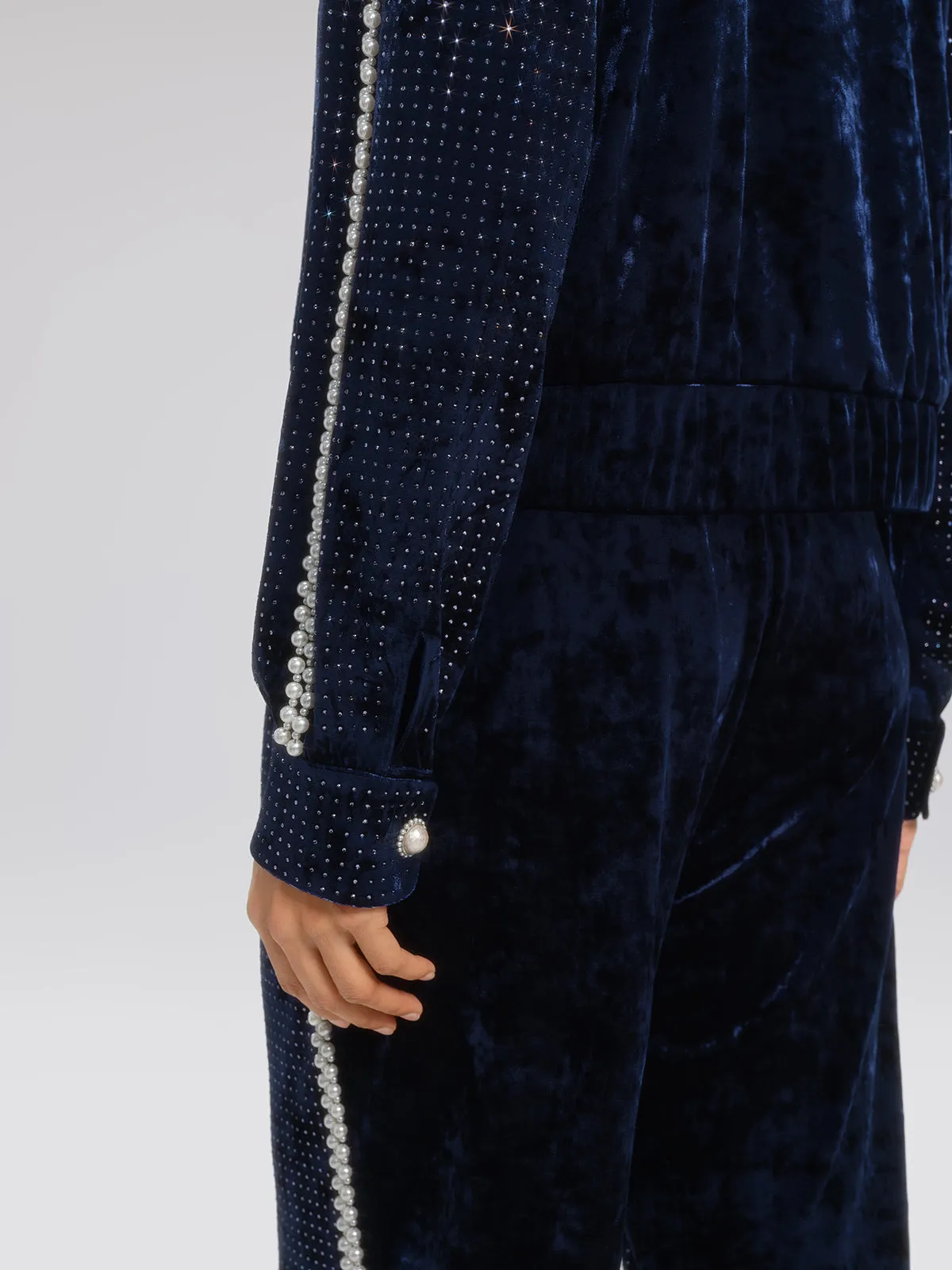 Hand-Beaded Pearl Rhinestone Velvet Jacket sold by Rich Radi Q's product image thumbnail 5