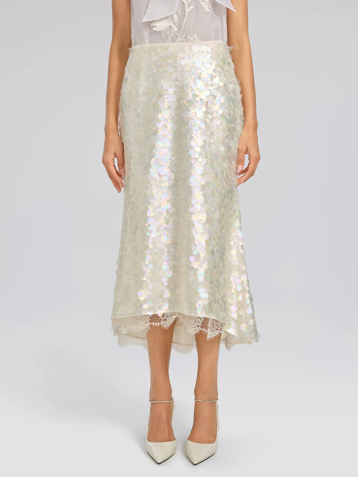 Iridescent Sequin Lace Trim Skirt sold by Rich Radi Q's