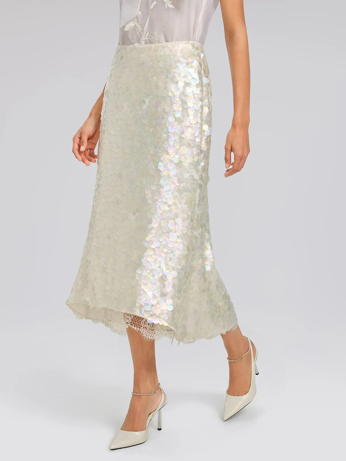 Iridescent Sequin Lace Trim Skirt sold by Rich Radi Q's product image thumbnail 5