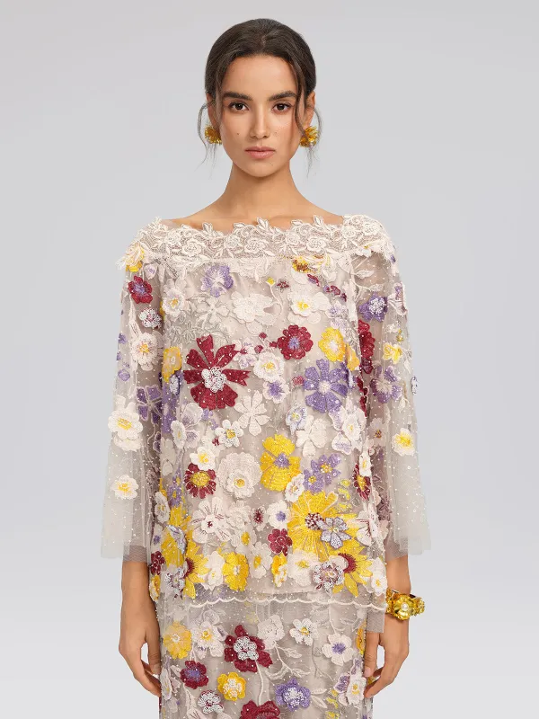 Floral Embroidered Beaded Lace Panel Top sold by Rich Radi Q's
