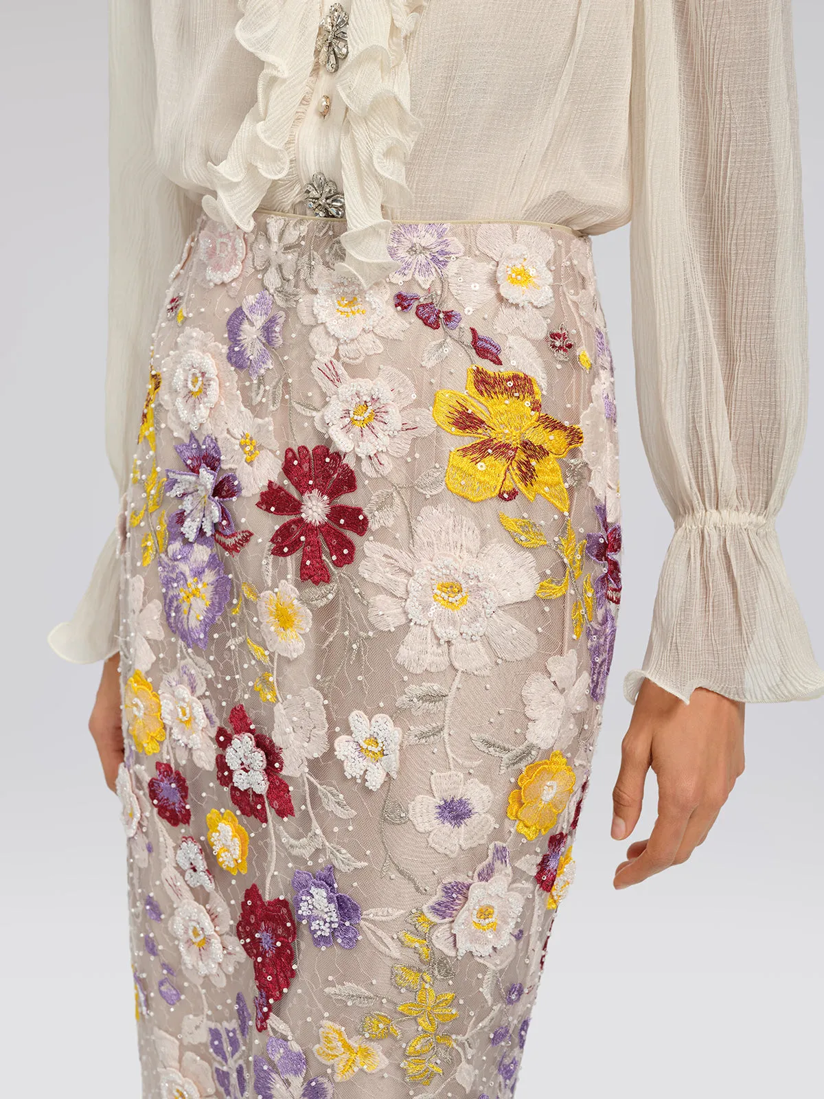 Beaded Floral Embroidered Sheer Mesh Skirt sold by Rich Radi Q's product image thumbnail 3