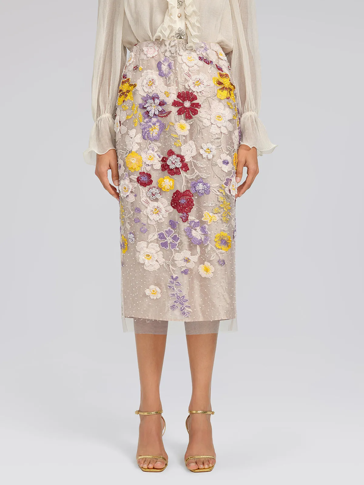 Beaded Floral Embroidered Sheer Mesh Skirt sold by Rich Radi Q's