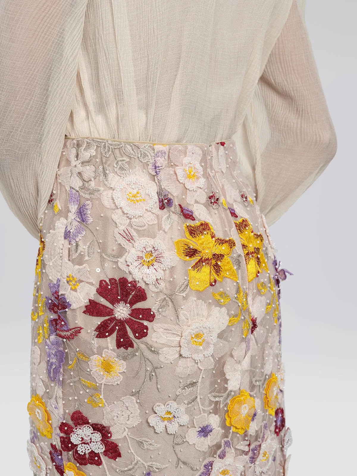 Beaded Floral Embroidered Sheer Mesh Skirt sold by Rich Radi Q's product image thumbnail 4