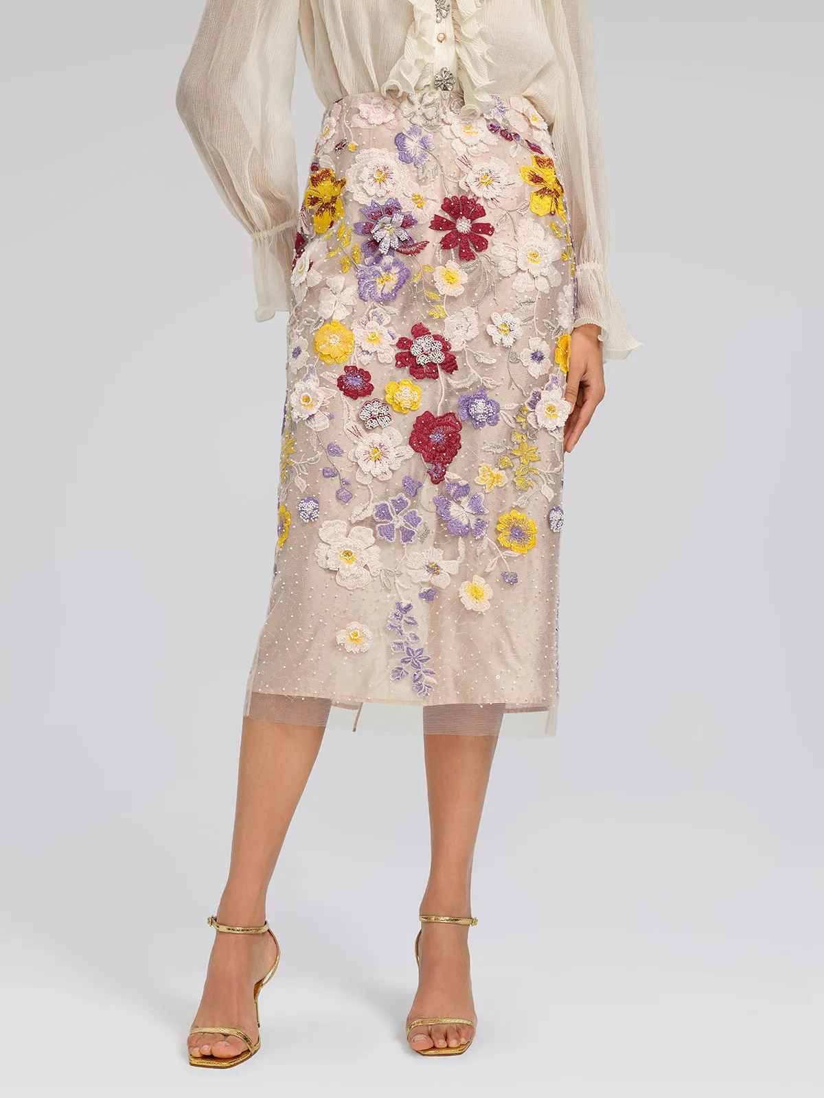 Beaded Floral Embroidered Sheer Mesh Skirt sold by Rich Radi Q's product image thumbnail 2