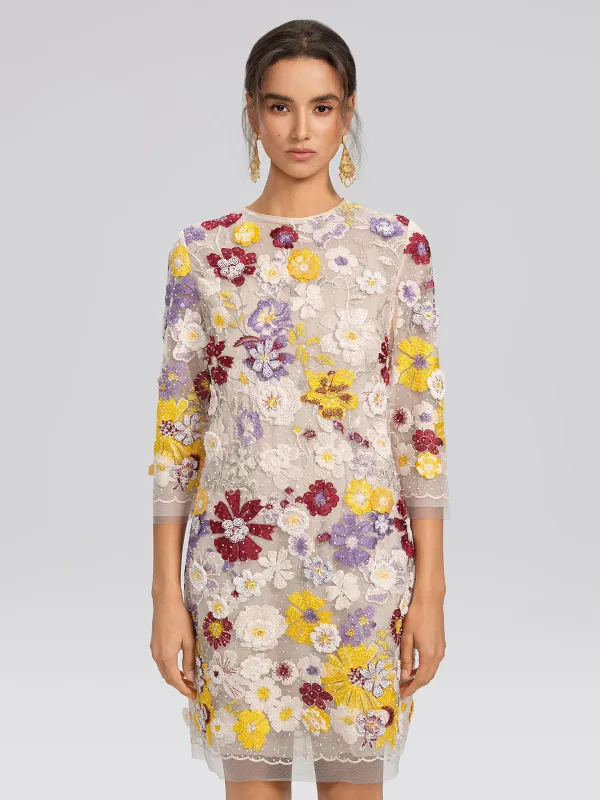 Beaded Floral Embroidered Sheer Mesh Dress (Slip Dress Included) sold by Rich Radi Q's