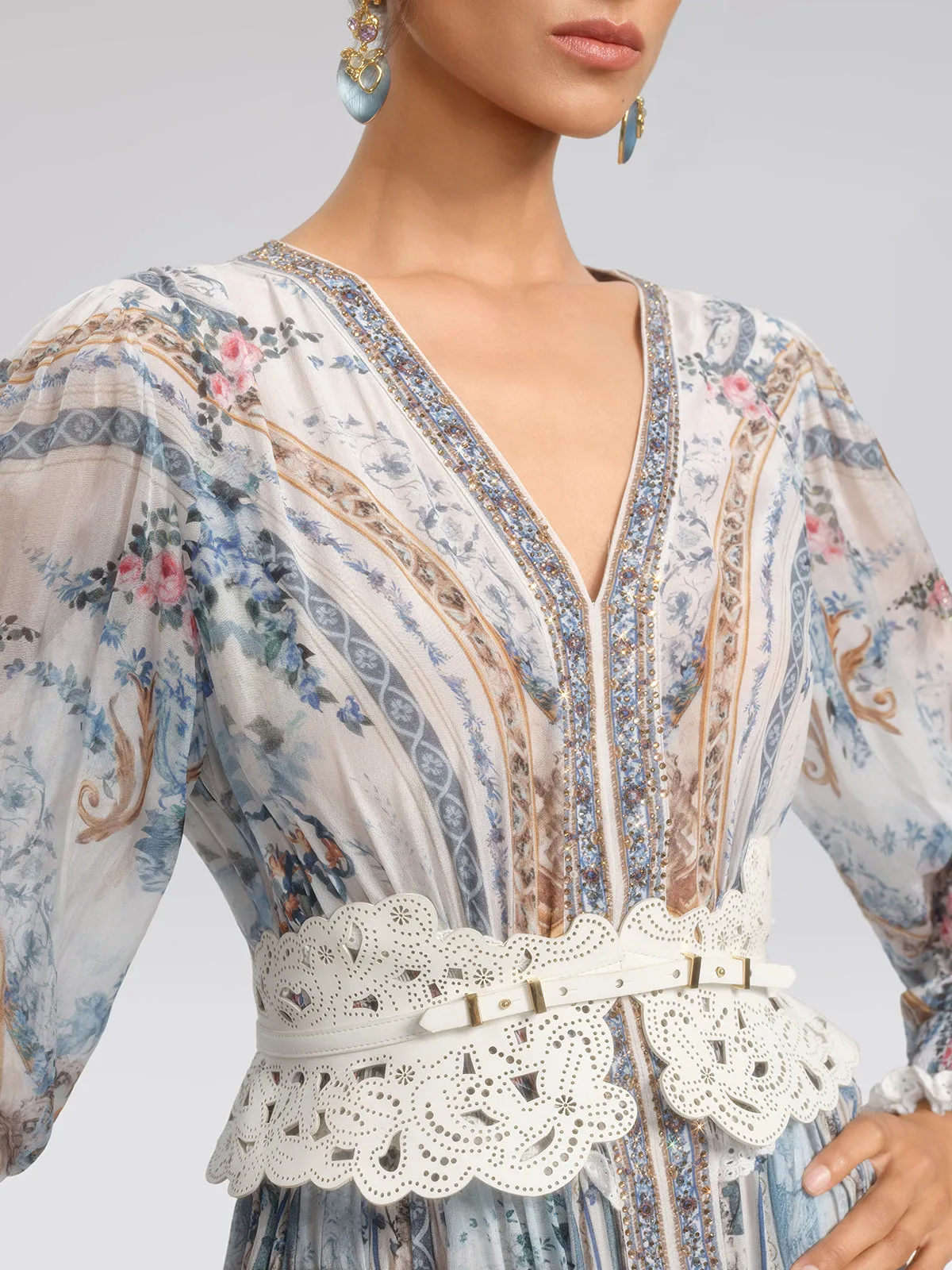 Silk Printed Rhinestones Elastic Waist Dress (Belt Not Included) sold by Rich Radi Q's product image thumbnail 3