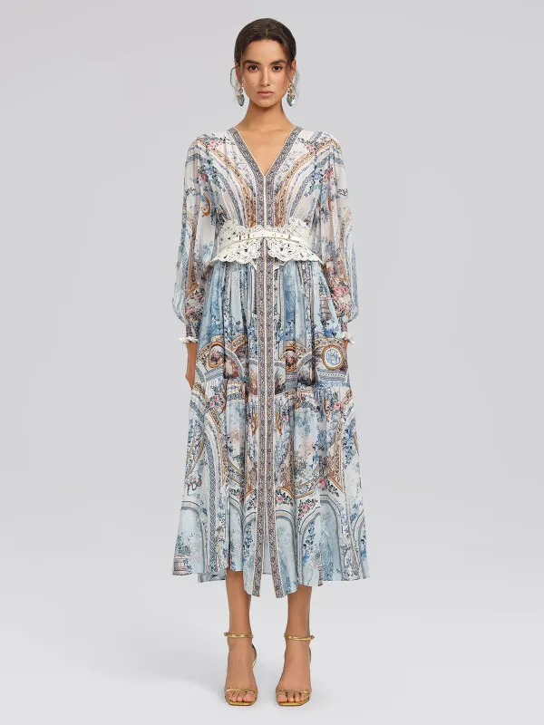 Silk Printed Rhinestones Elastic Waist Dress (Belt Not Included) made by Rich Radi Q's