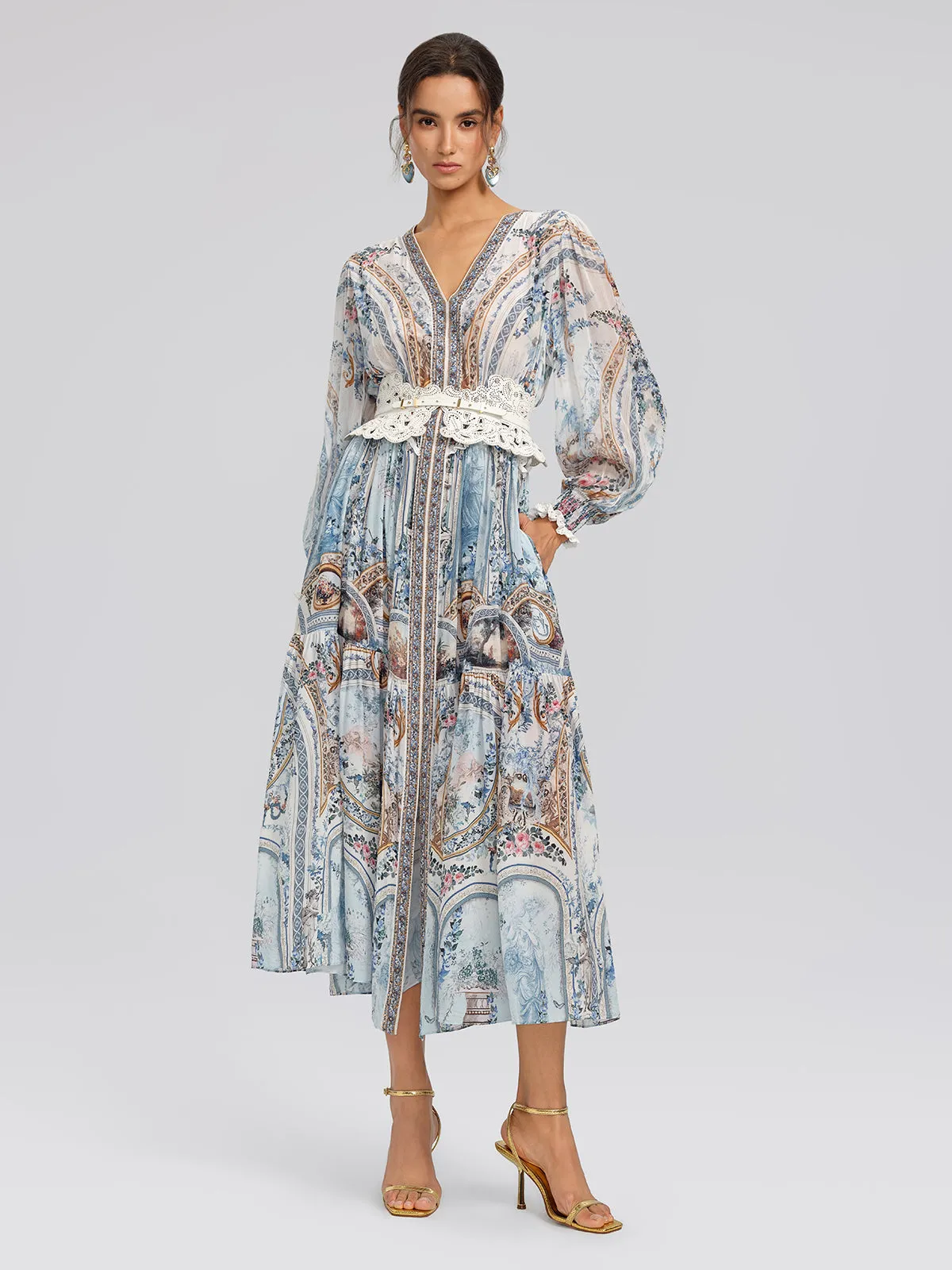 Silk Printed Rhinestones Elastic Waist Dress (Belt Not Included) sold by Rich Radi Q's product image thumbnail 2