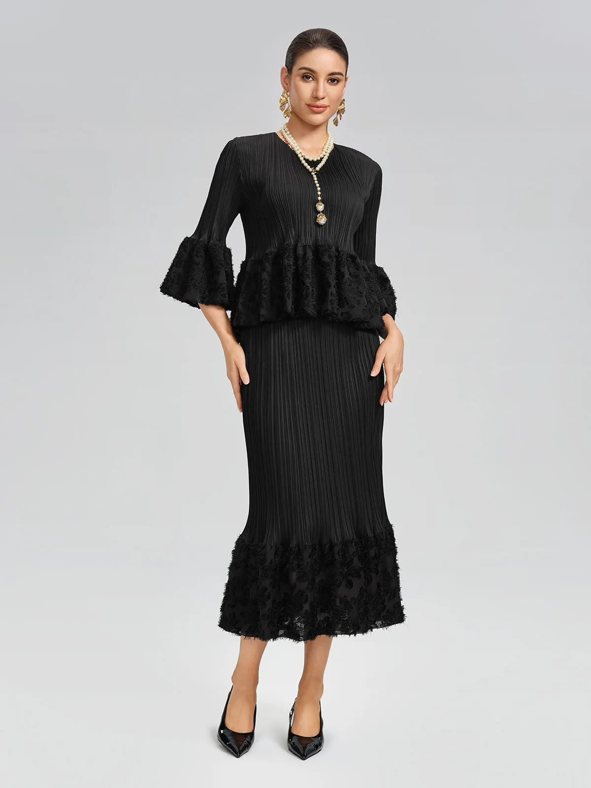 Pleated Bell-Sleeve Stretch Set sold by Rich Radi Q's