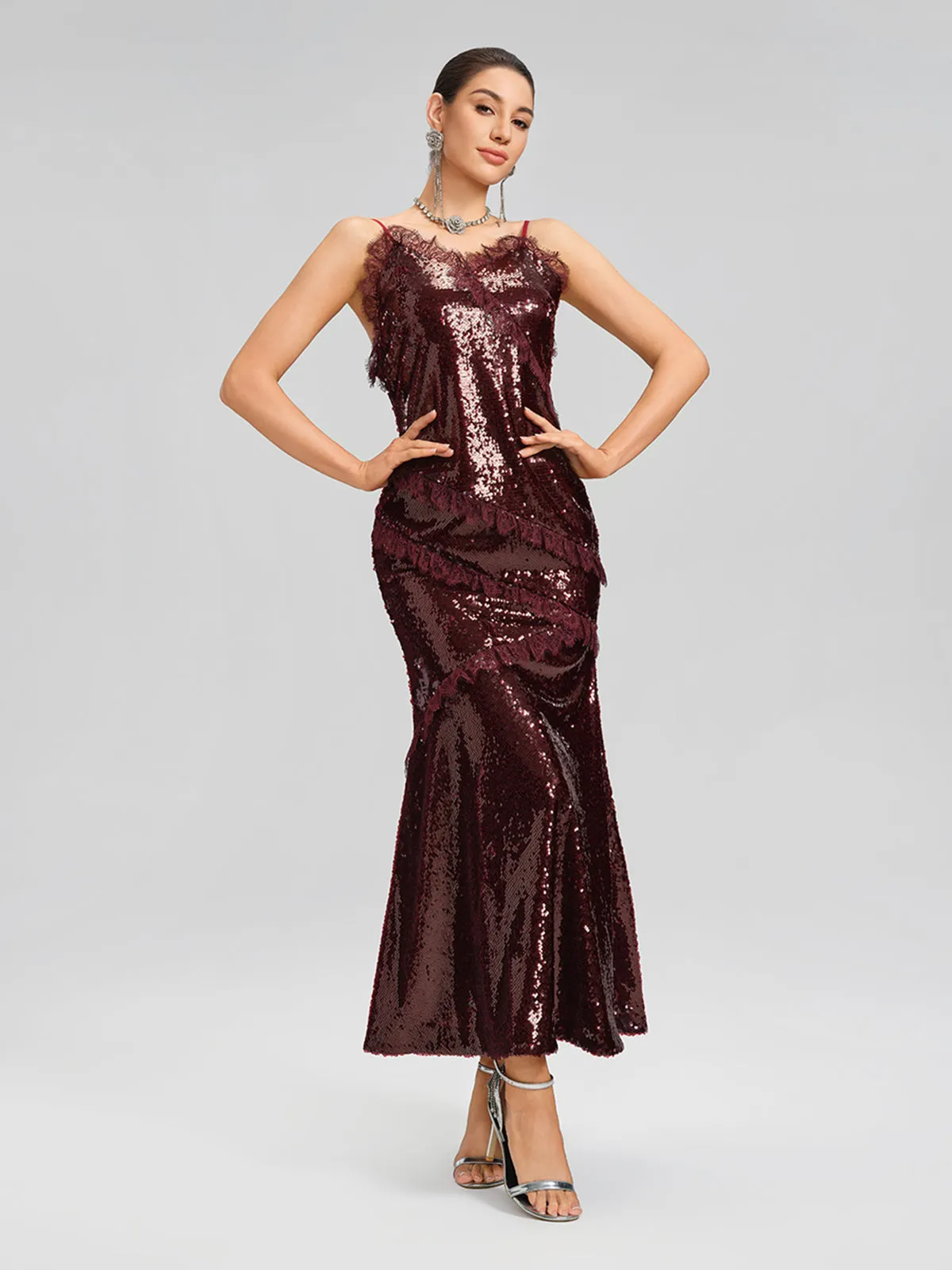 Sequin Lace-Trim Slip Dress sold by Rich Radi Q's product image thumbnail 5