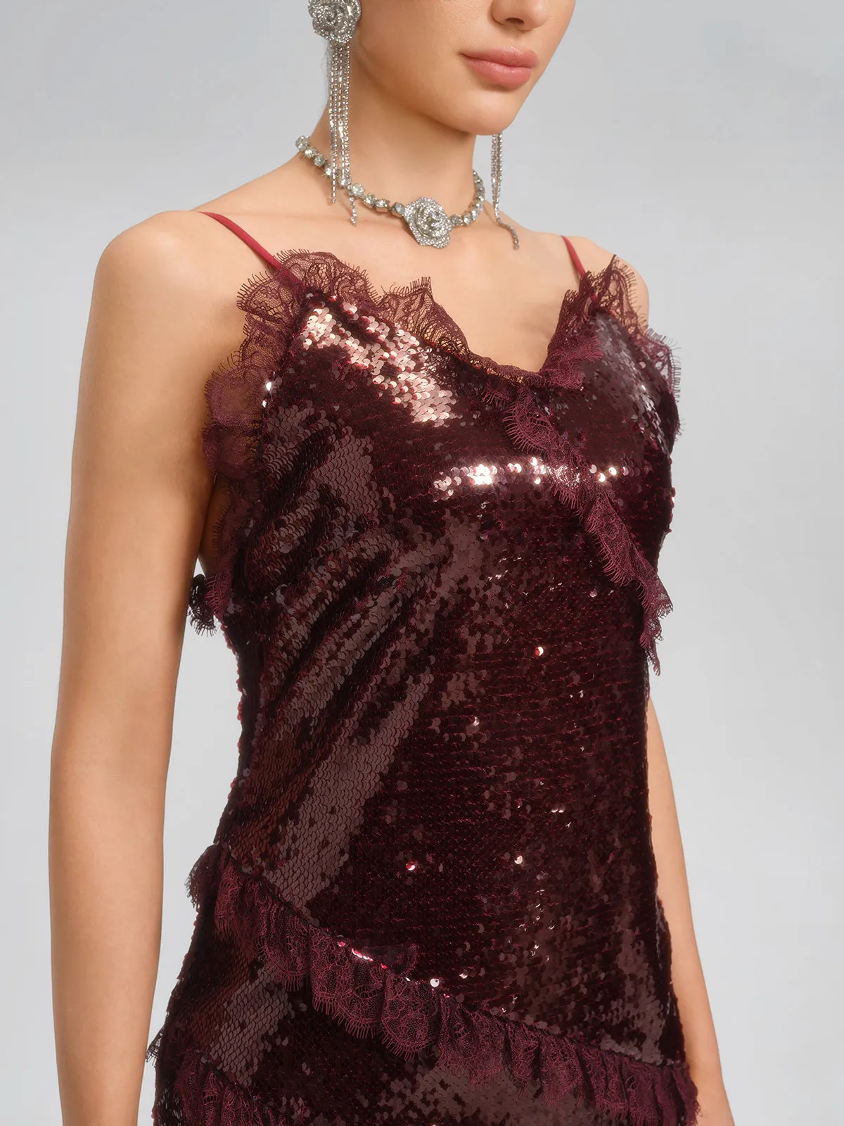 Sequin Lace-Trim Slip Dress sold by Rich Radi Q's product image thumbnail 3