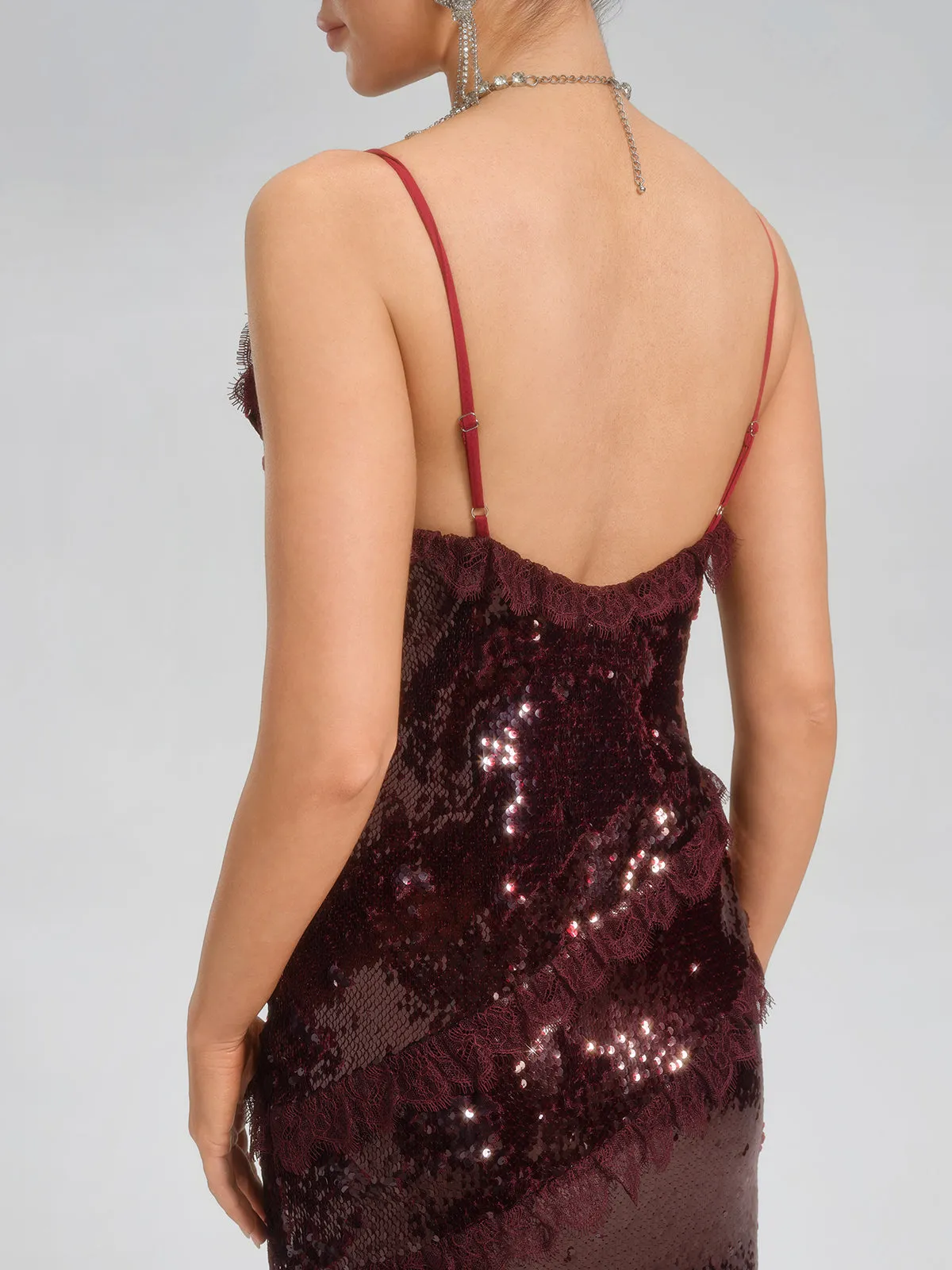 Sequin Lace-Trim Slip Dress sold by Rich Radi Q's product image thumbnail 4