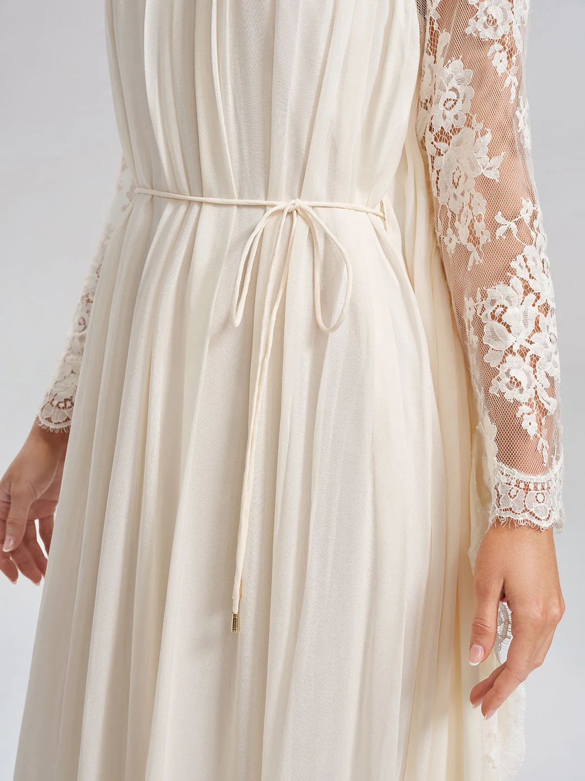 100% Tasar Silk Lace-Panel Dress (Waist Tie Included) sold by Rich Radi Q's product image thumbnail 5