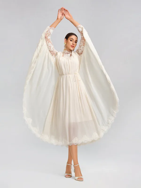 100% Tasar Silk Lace-Panel Dress (Waist Tie Included) made by Rich Radi Q's