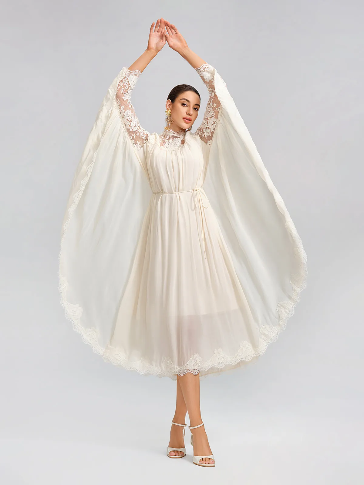 100% Tasar Silk Lace-Panel Dress (Waist Tie Included) sold by Rich Radi Q's