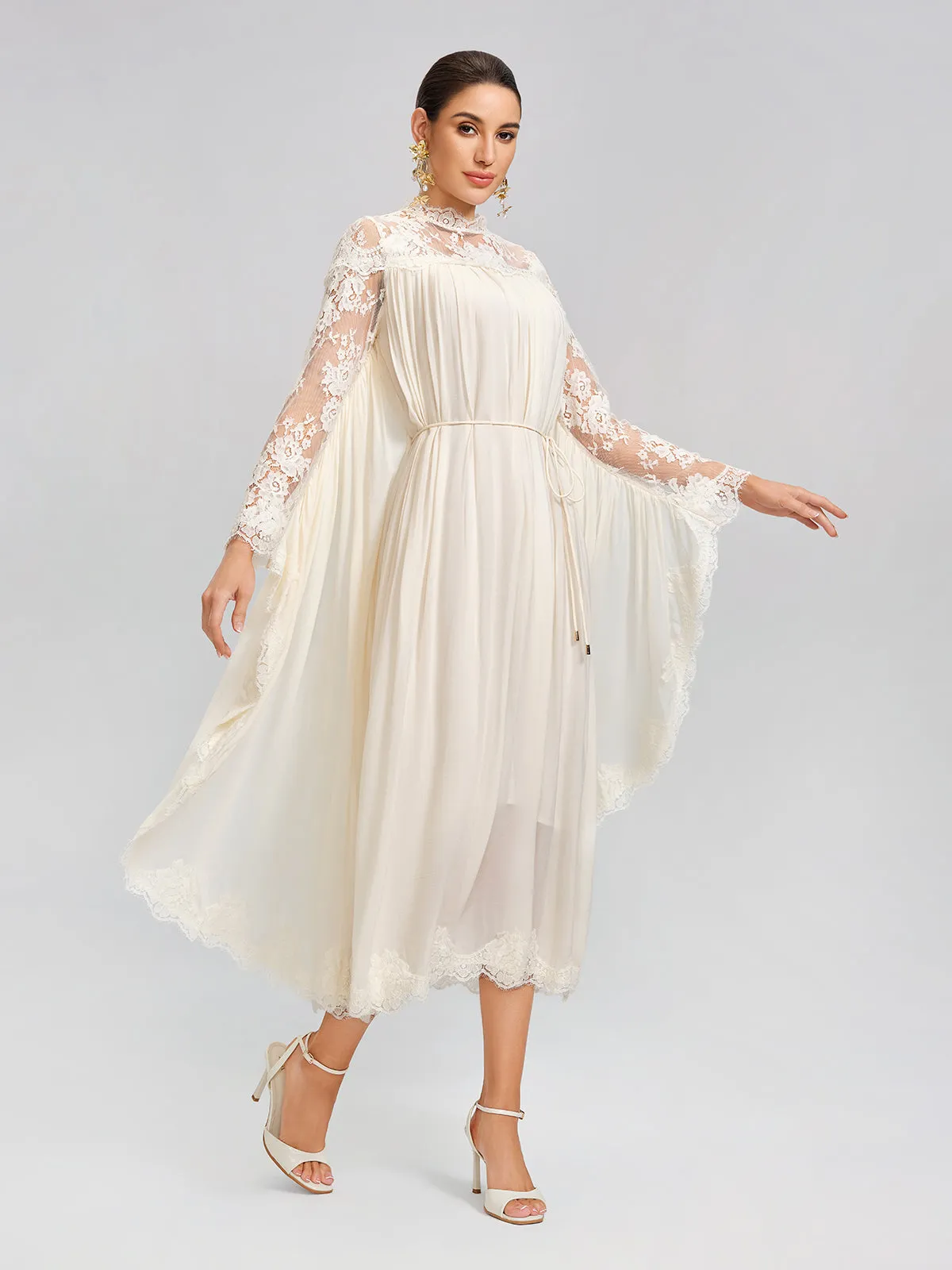 100% Tasar Silk Lace-Panel Dress (Waist Tie Included) sold by Rich Radi Q's product image thumbnail 3