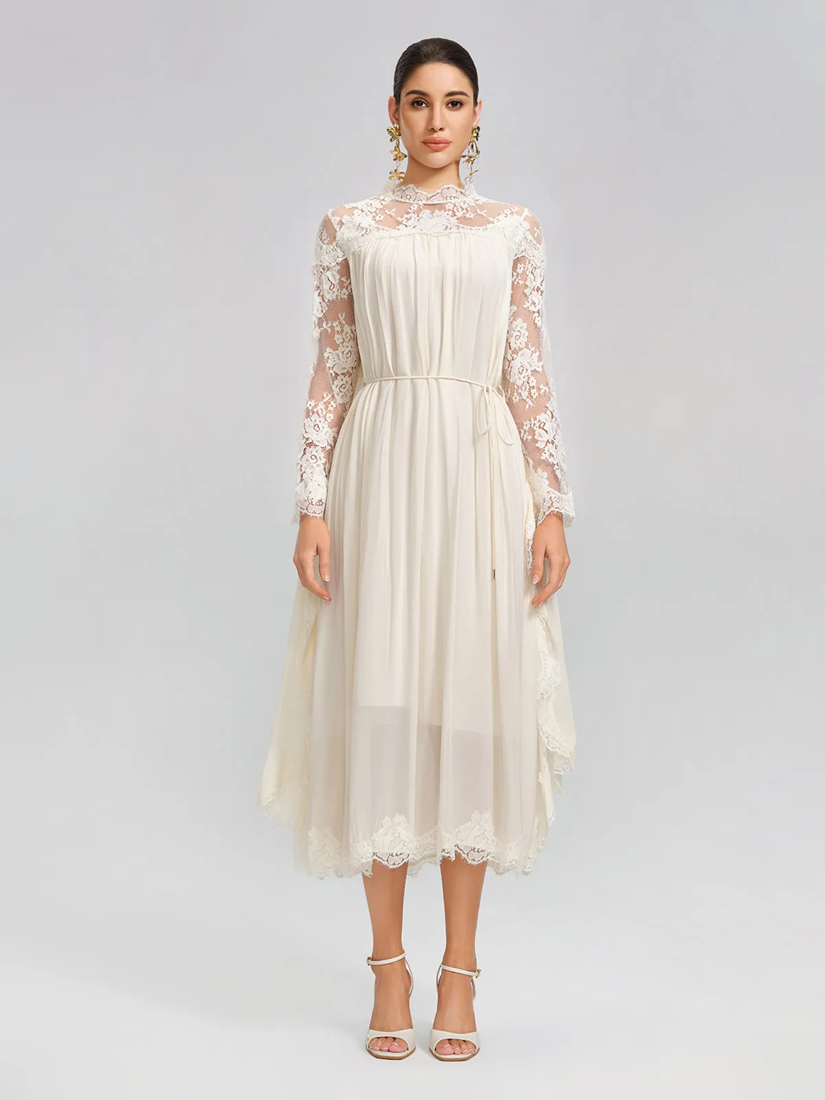 100% Tasar Silk Lace-Panel Dress (Waist Tie Included) sold by Rich Radi Q's product image thumbnail 2