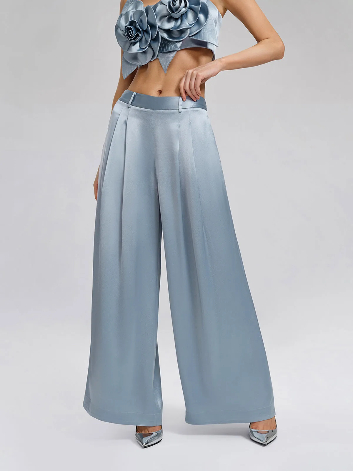 Intricate Acetate Satin Pleated Wide-Leg Pants sold by Rich Radi Q's