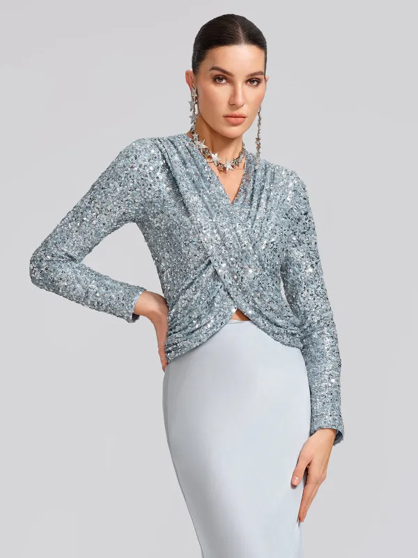 Draped V-Neck Sequin Sculpted Top made by Rich Radi Q's