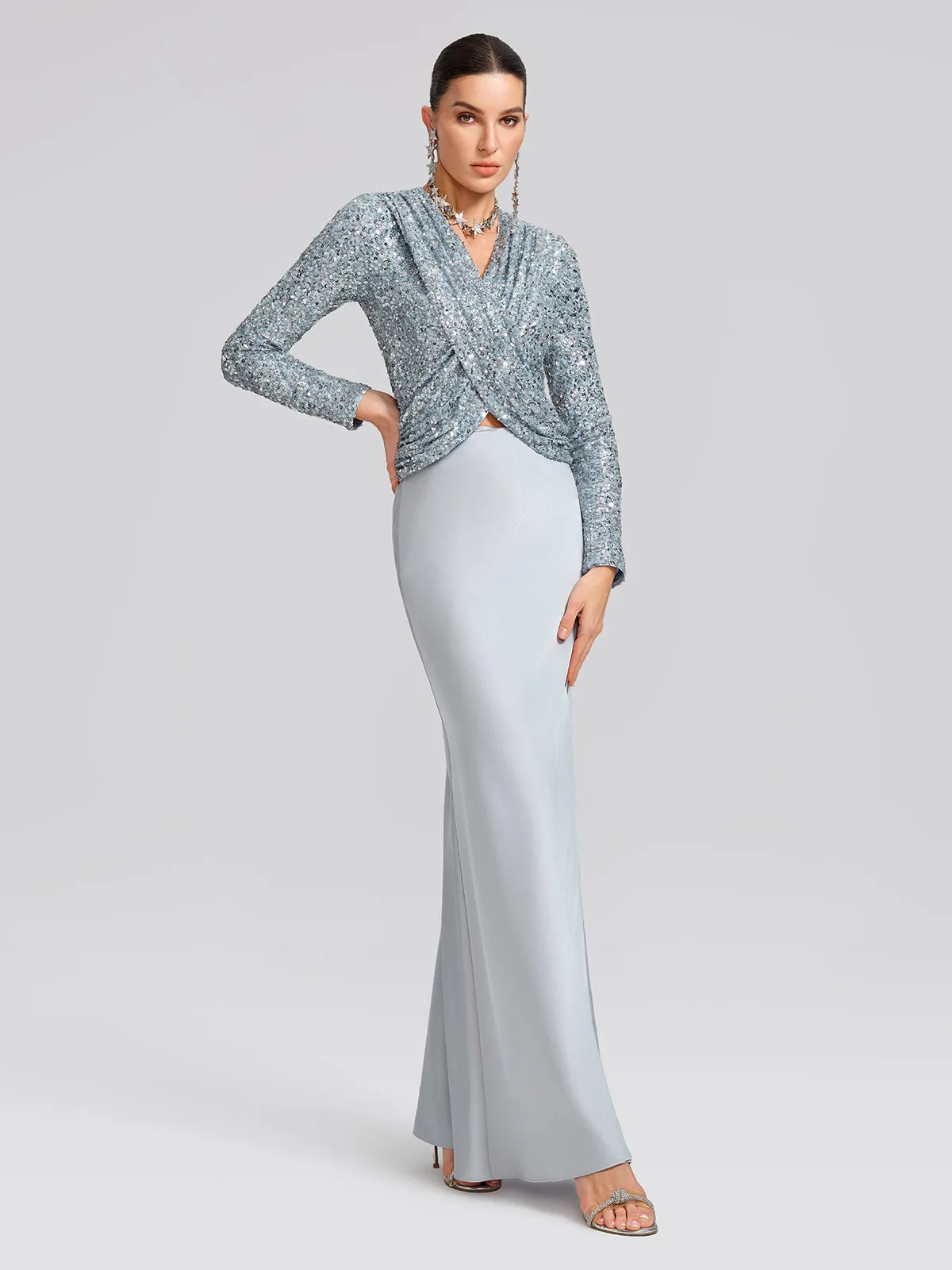 Draped V-Neck Sequin Sculpted Top sold by Rich Radi Q's product image thumbnail 4