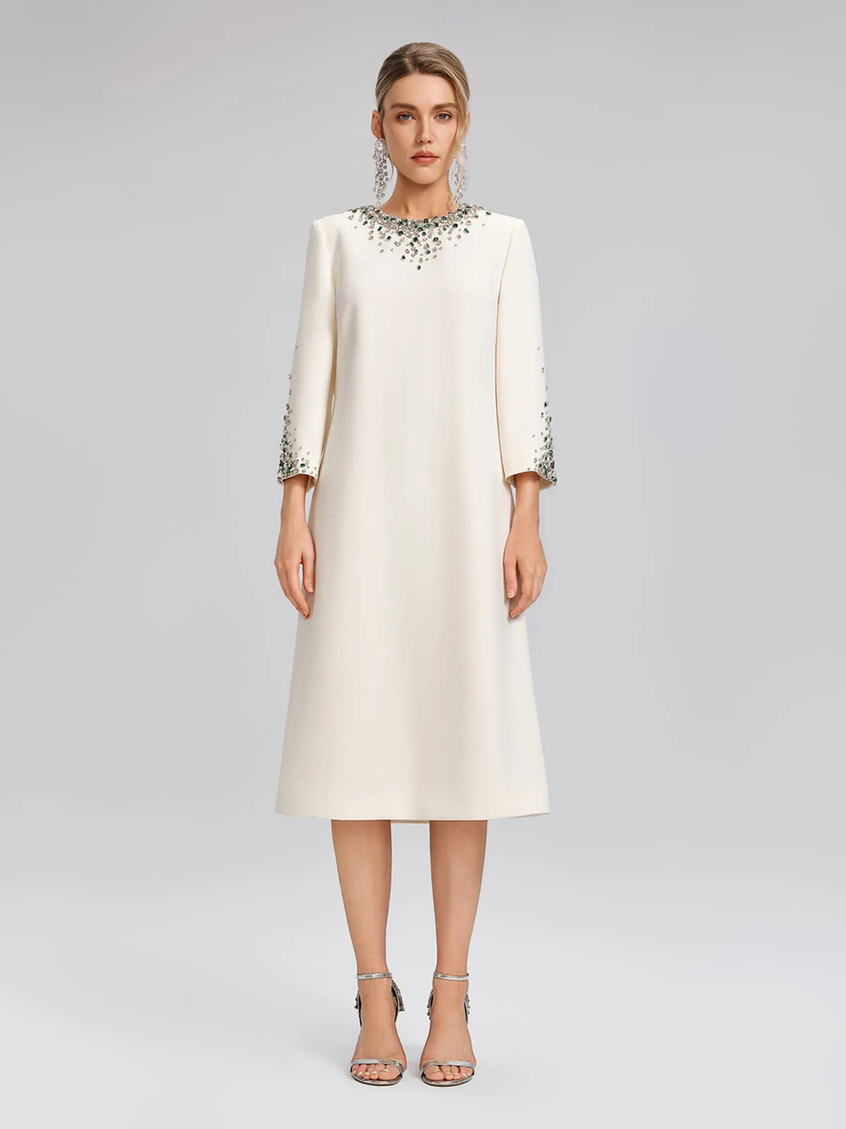 Hand-Beaded Crystal Padded-Shoulder H-Line Dress sold by Rich Radi Q's product image thumbnail 4