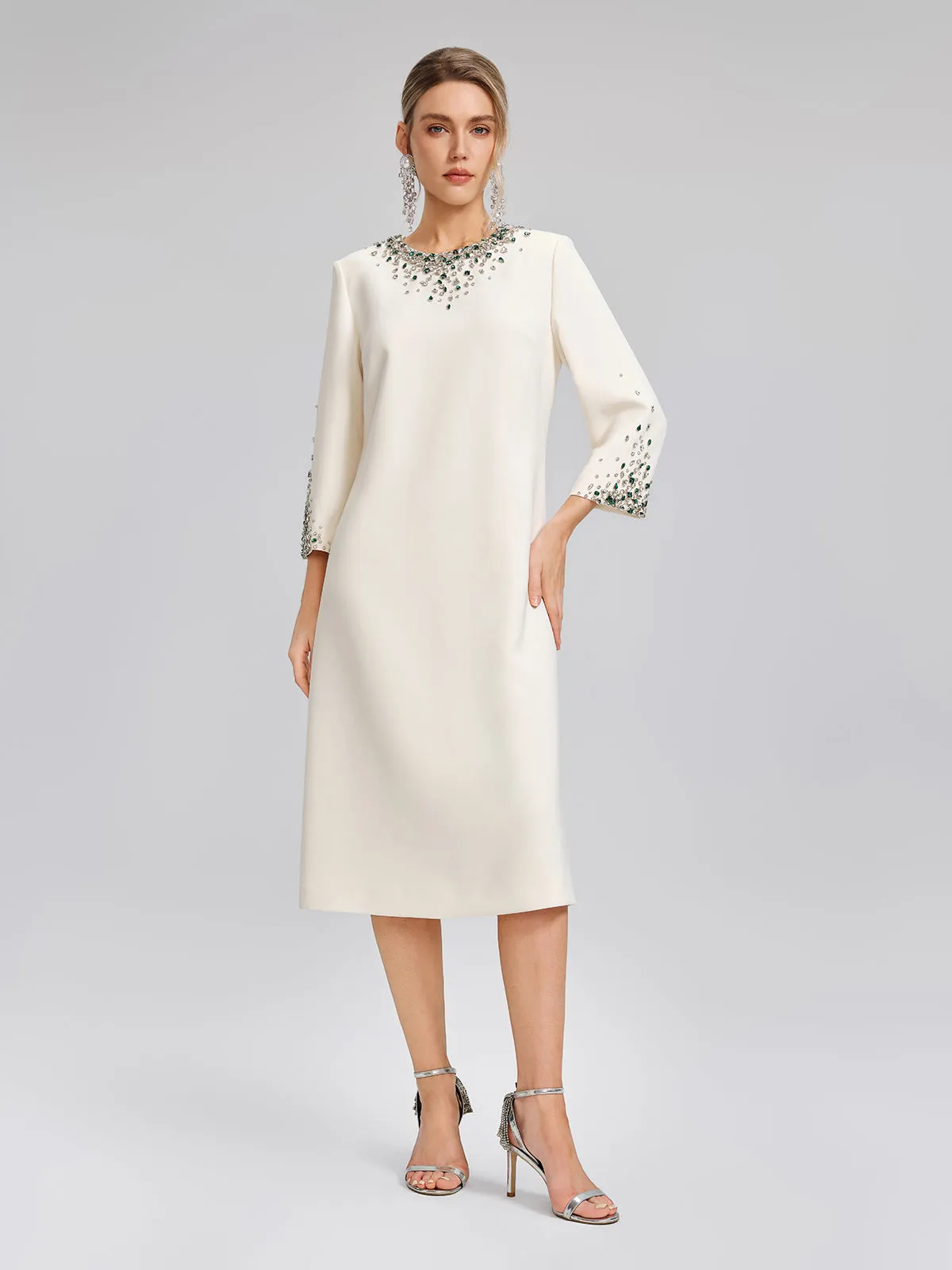 Hand-Beaded Crystal Padded-Shoulder H-Line Dress sold by Rich Radi Q's product image thumbnail 5