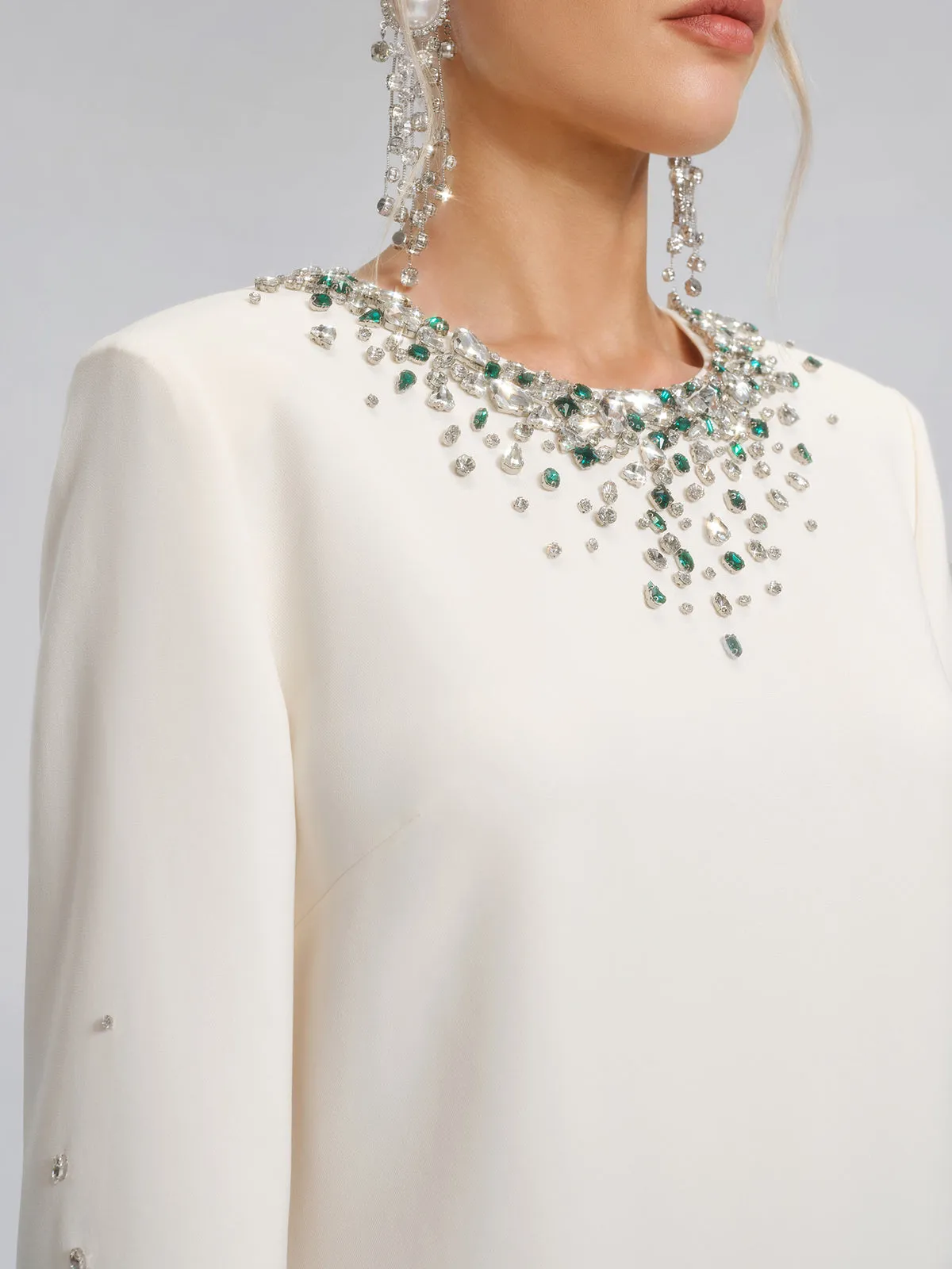 Hand-Beaded Crystal Padded-Shoulder H-Line Dress sold by Rich Radi Q's product image thumbnail 2