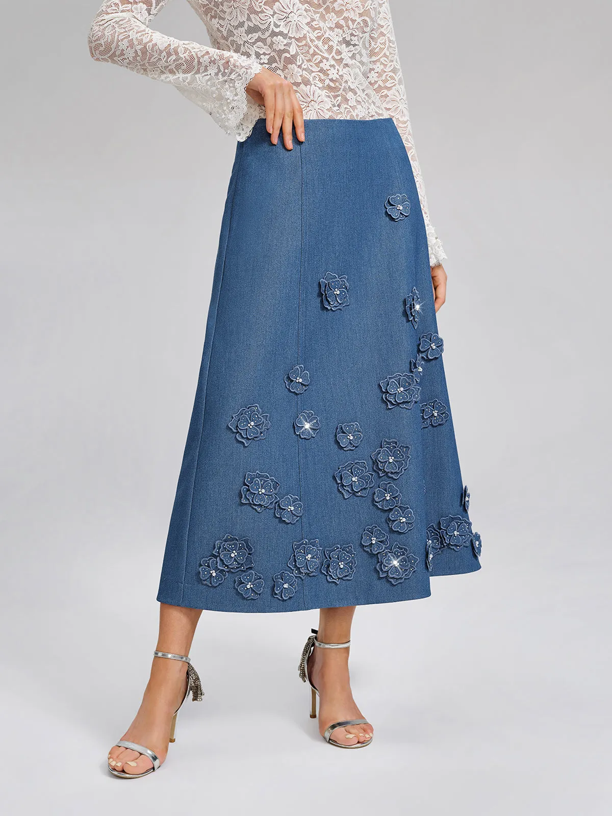 3D Floral Hand-Beaded Pearl Rhinestone Skirt sold by Rich Radi Q's product image thumbnail 5