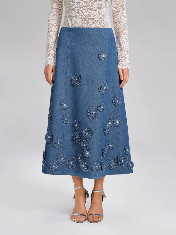 3D Floral Hand-Beaded Pearl Rhinestone Skirt made by Rich Radi Q's