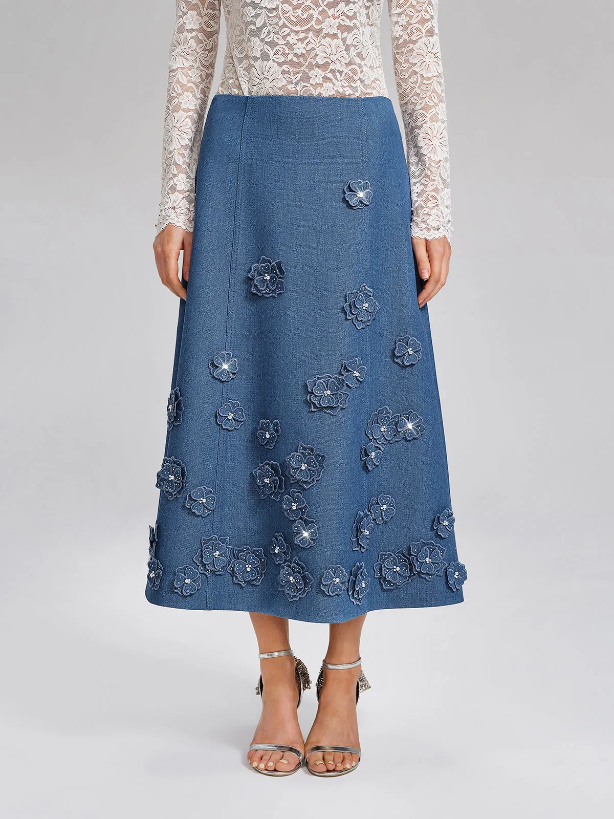 3D Floral Hand-Beaded Pearl Rhinestone Skirt sold by Rich Radi Q's