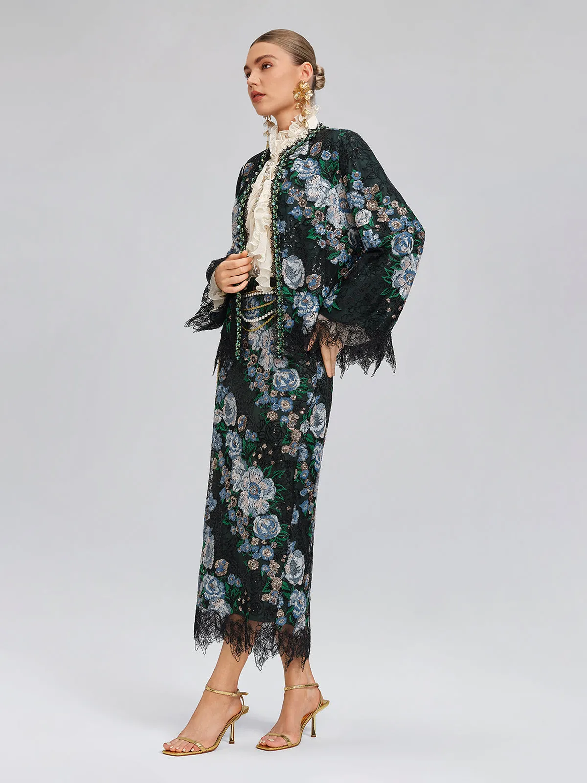 Sequin Lace-Trim Hand-Beaded Crystal Jacket sold by Rich Radi Q's product image thumbnail 5