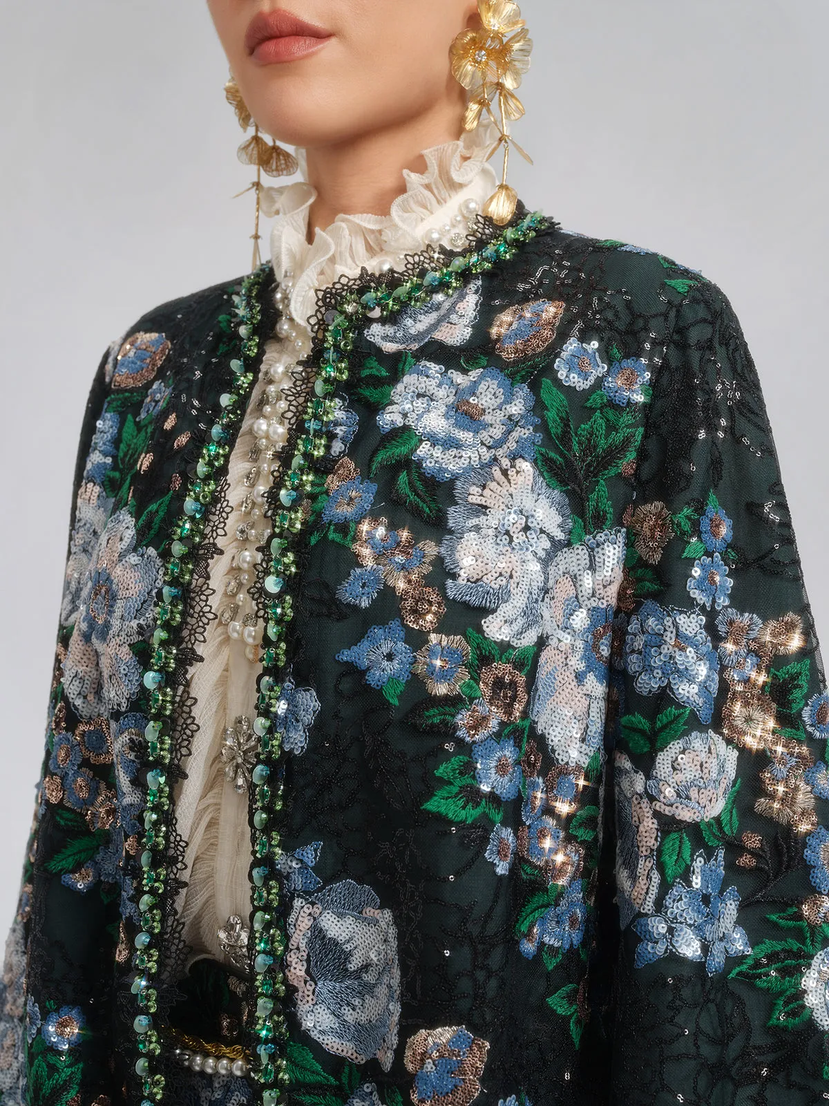 Sequin Lace-Trim Hand-Beaded Crystal Jacket sold by Rich Radi Q's product image thumbnail 2