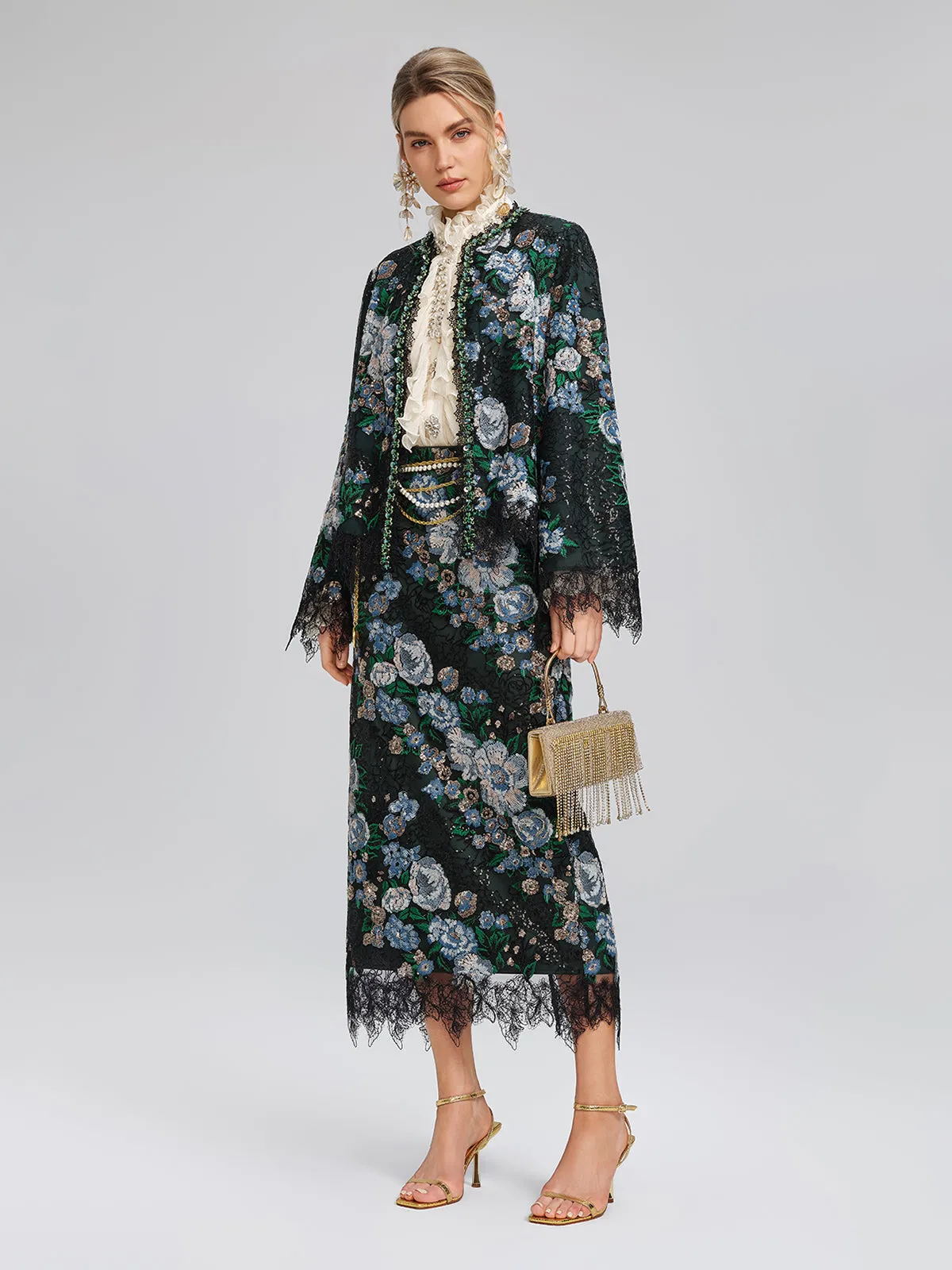 Sequin Lace-Trim Hand-Beaded Crystal Jacket sold by Rich Radi Q's product image thumbnail 4