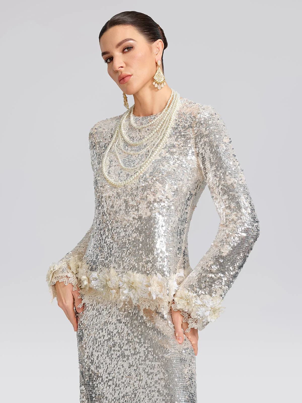 Sequin Hand-Cut Floral Lace Trim Top sold by Rich Radi Q's product image thumbnail 5