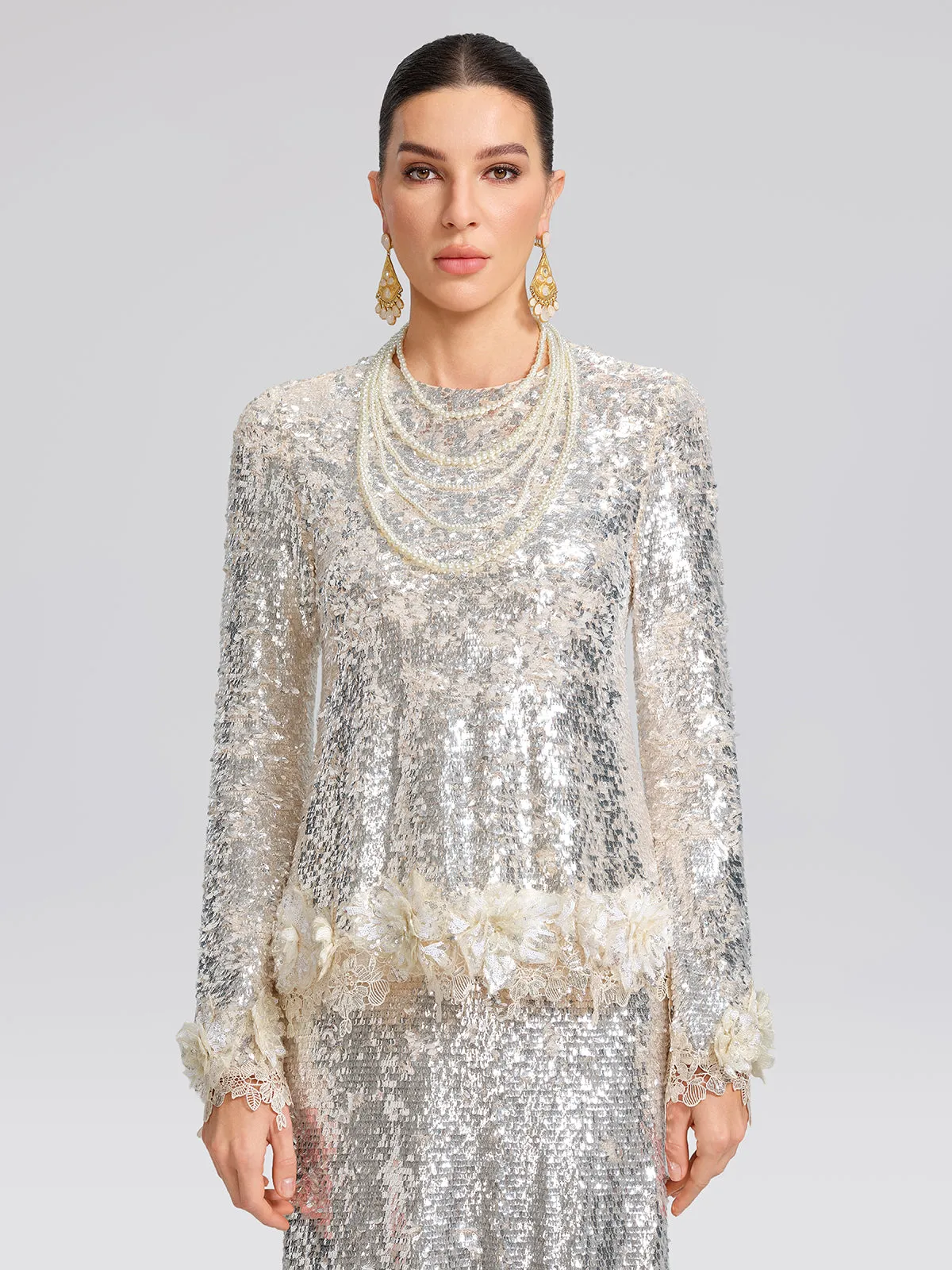 Sequin Hand-Cut Floral Lace Trim Top sold by Rich Radi Q's product image thumbnail 4