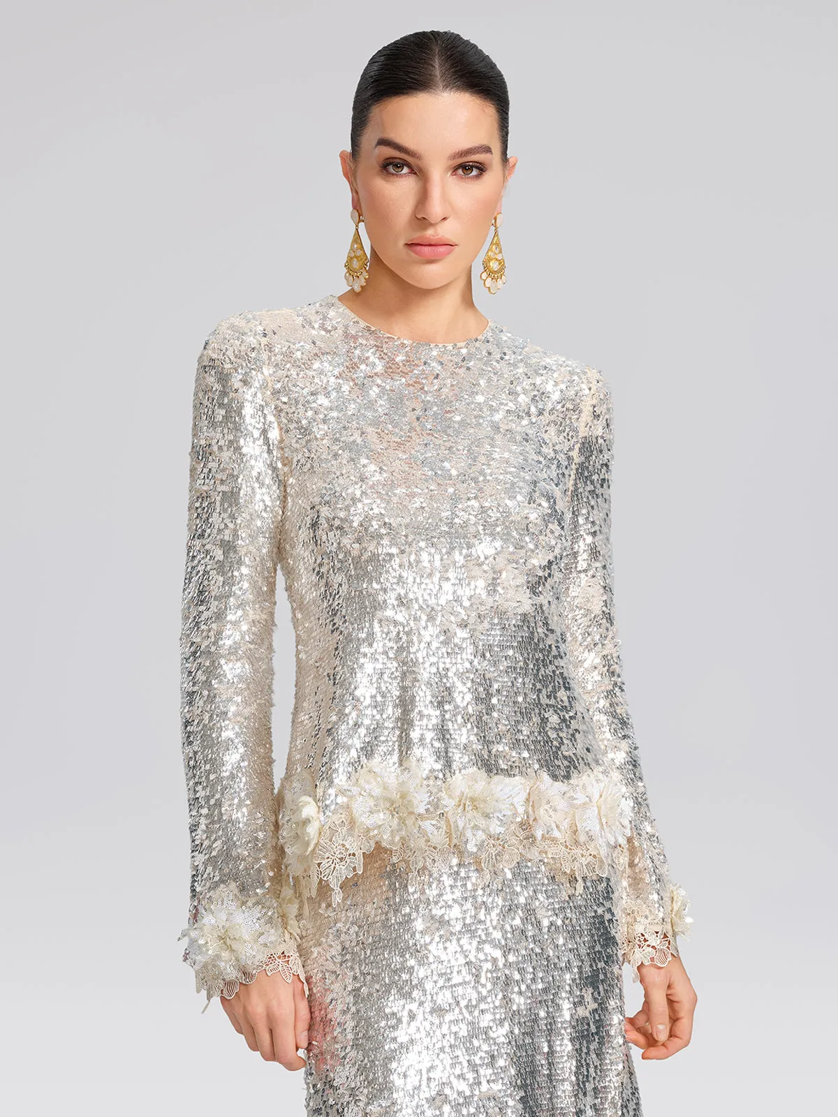 Sequin Hand-Cut Floral Lace Trim Top sold by Rich Radi Q's product image thumbnail 3