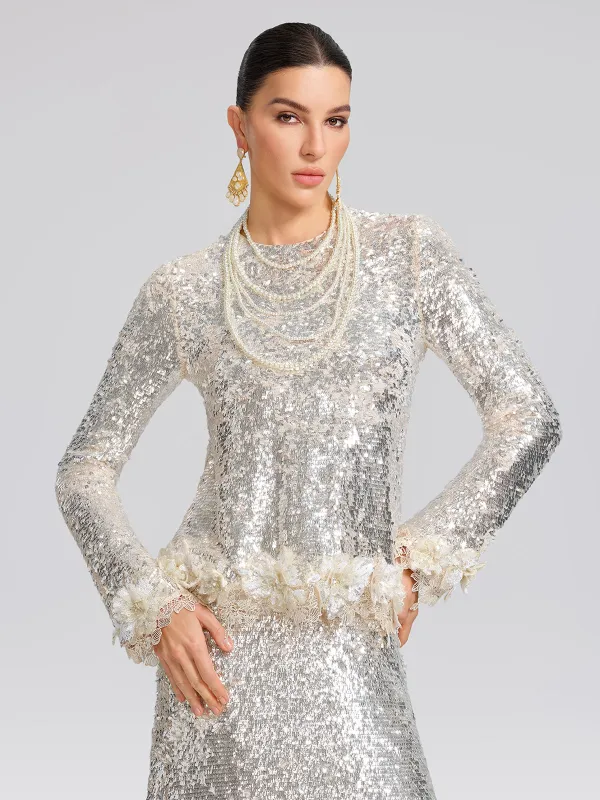 Sequin Hand-Cut Floral Lace Trim Top made by Rich Radi Q's