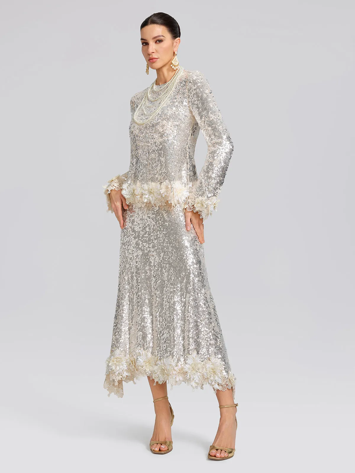 Sequin Mermaid Lace Trim Elastic-Waist Skirt sold by Rich Radi Q's product image thumbnail 5