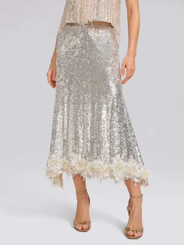 Sequin Mermaid Lace Trim Elastic-Waist Skirt sold by Rich Radi Q's