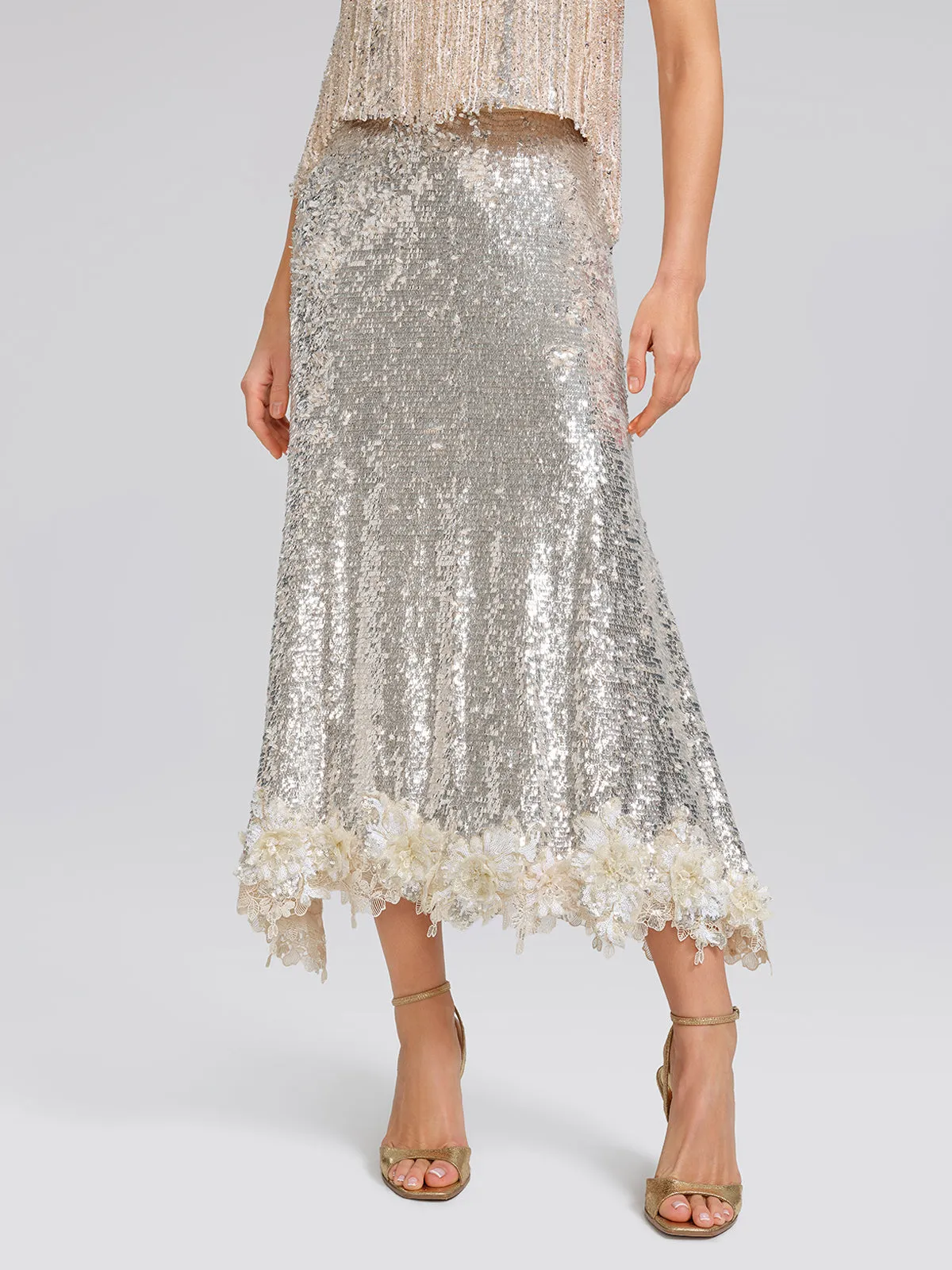 Sequin Mermaid Lace Trim Elastic-Waist Skirt sold by Rich Radi Q's