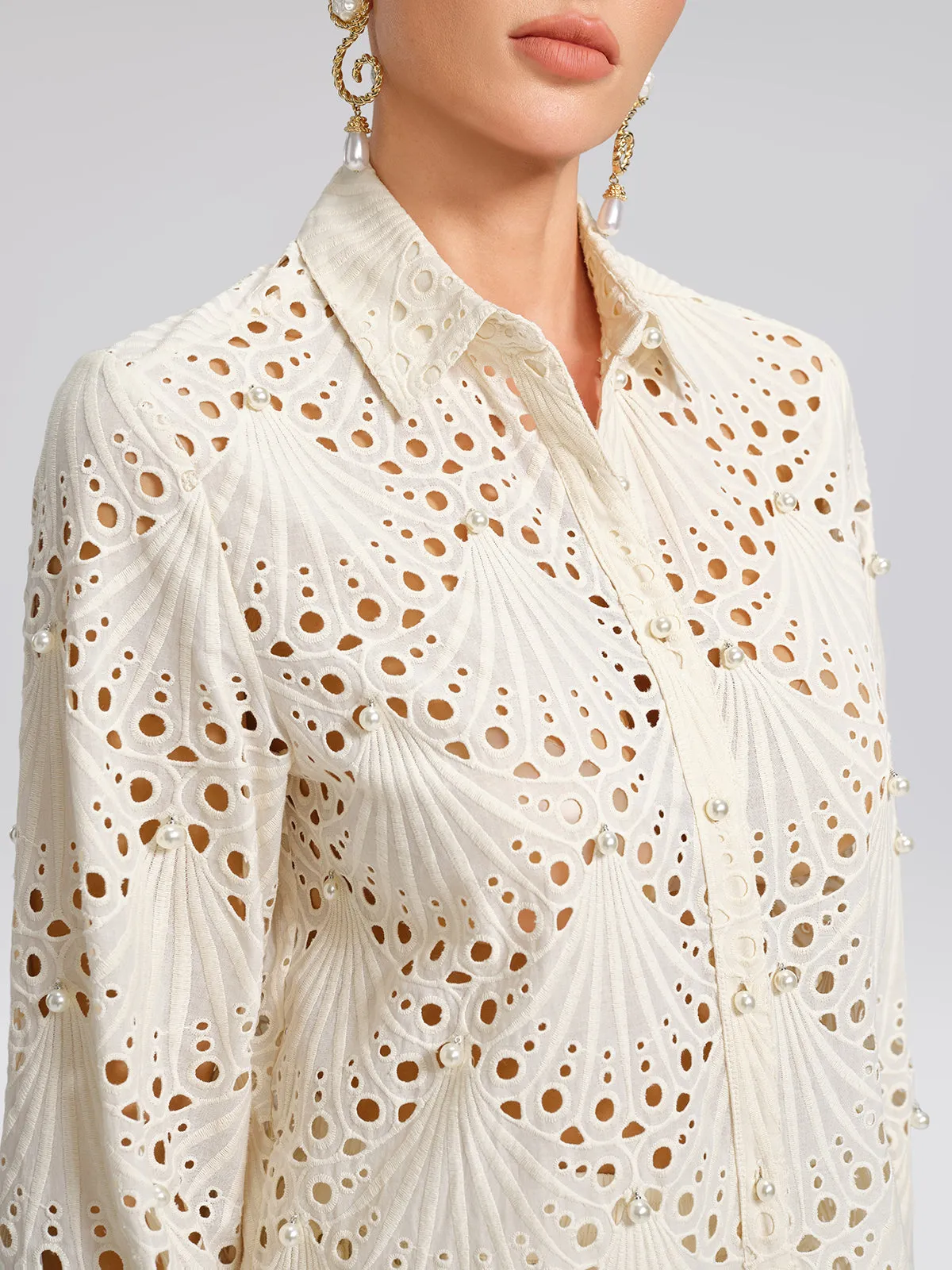 100% Cotton Burnout Cutwork Hand-Sewn Pearl Shirt sold by Rich Radi Q's product image thumbnail 2