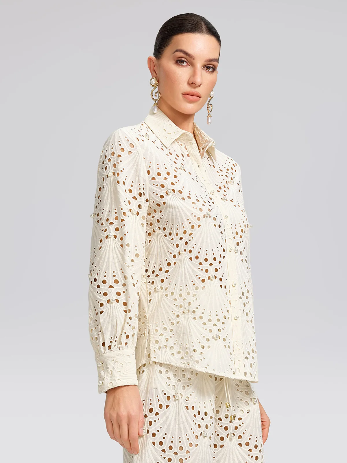 100% Cotton Burnout Cutwork Hand-Sewn Pearl Shirt sold by Rich Radi Q's product image thumbnail 4