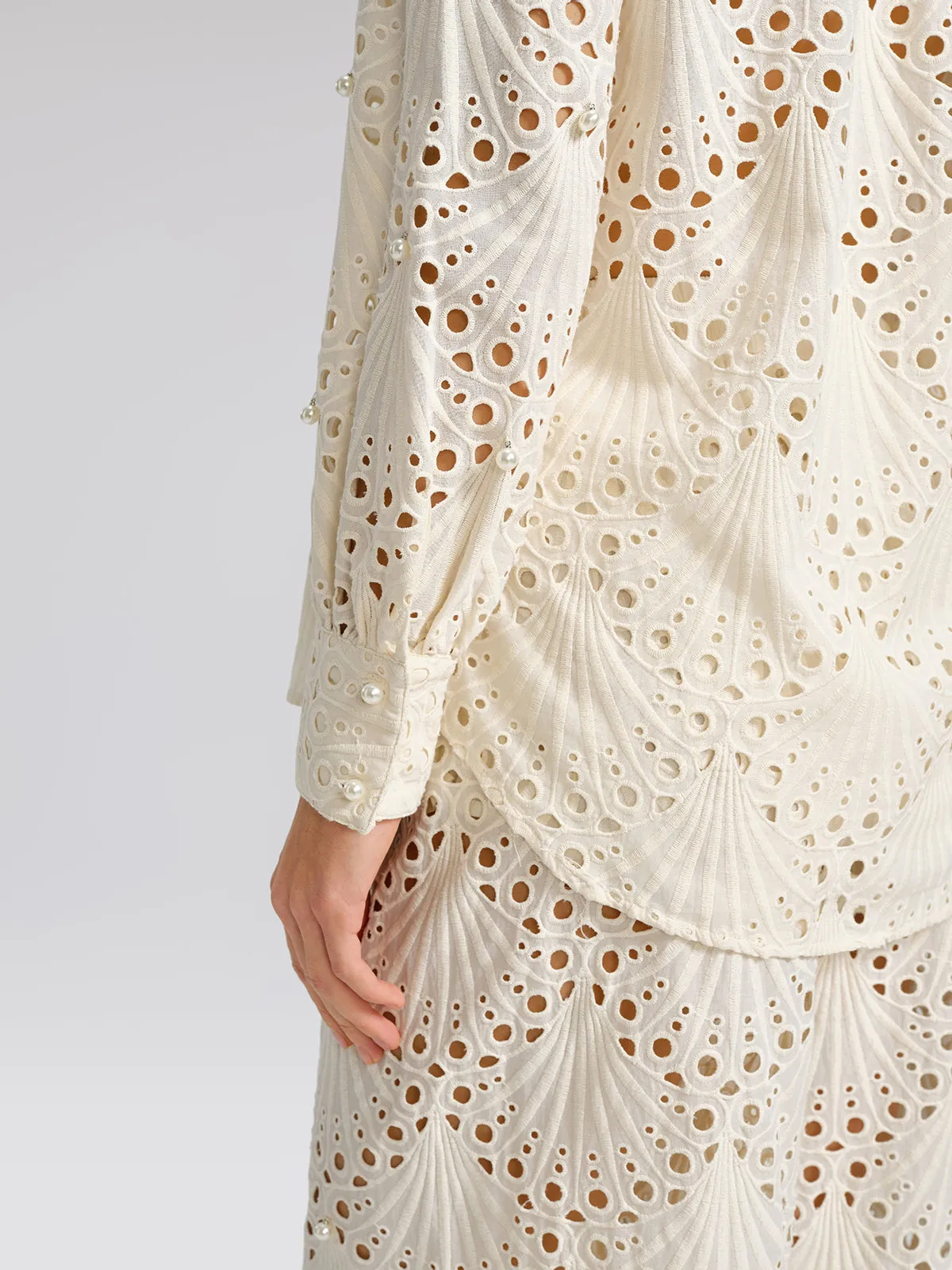 100% Cotton Burnout Cutwork Hand-Sewn Pearl Shirt sold by Rich Radi Q's product image thumbnail 3